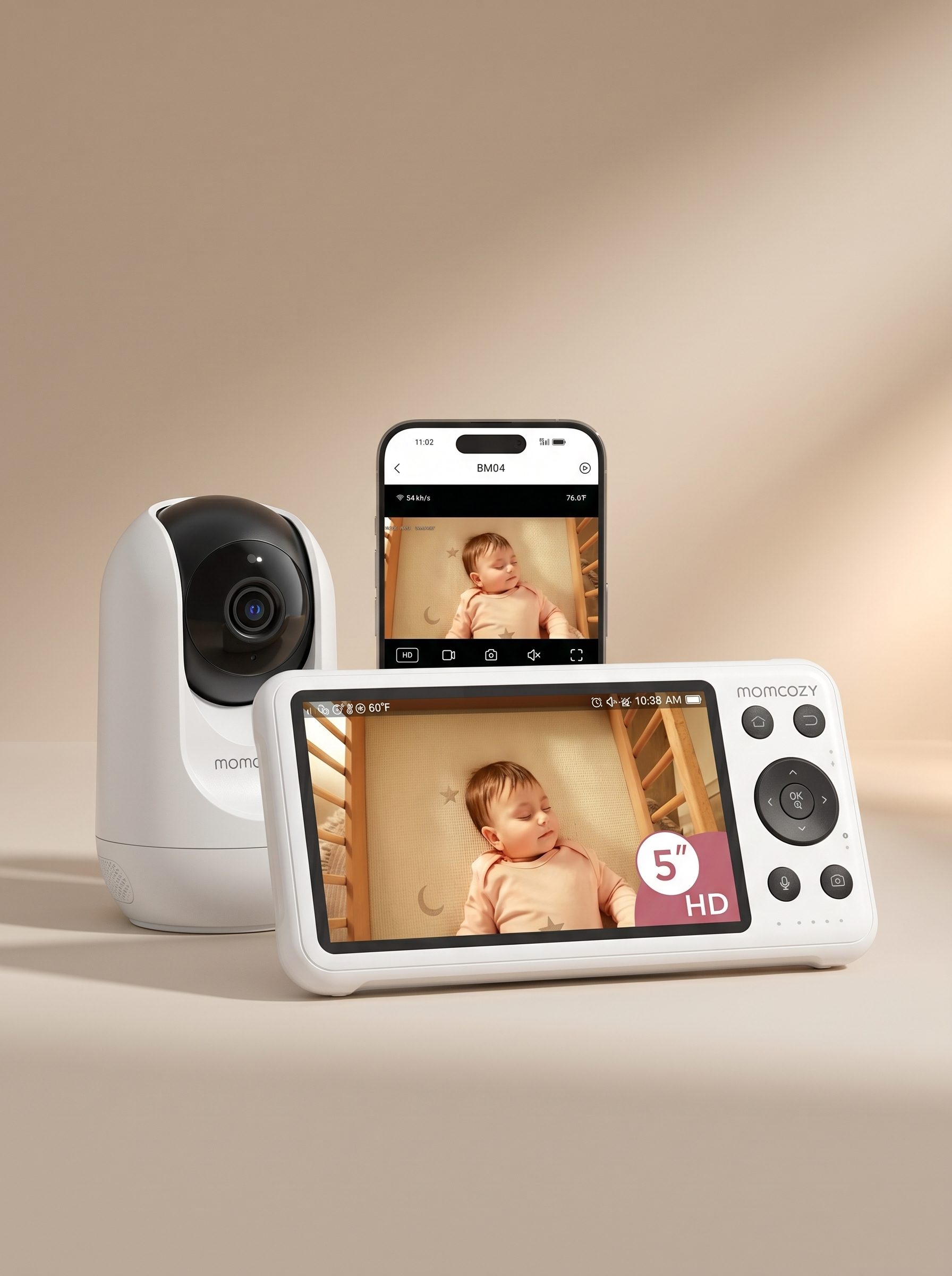 MOMCOZY MONITOR DE BEBÉ INTELIGENTE WIFI CON CÁMARA Y AUDIO