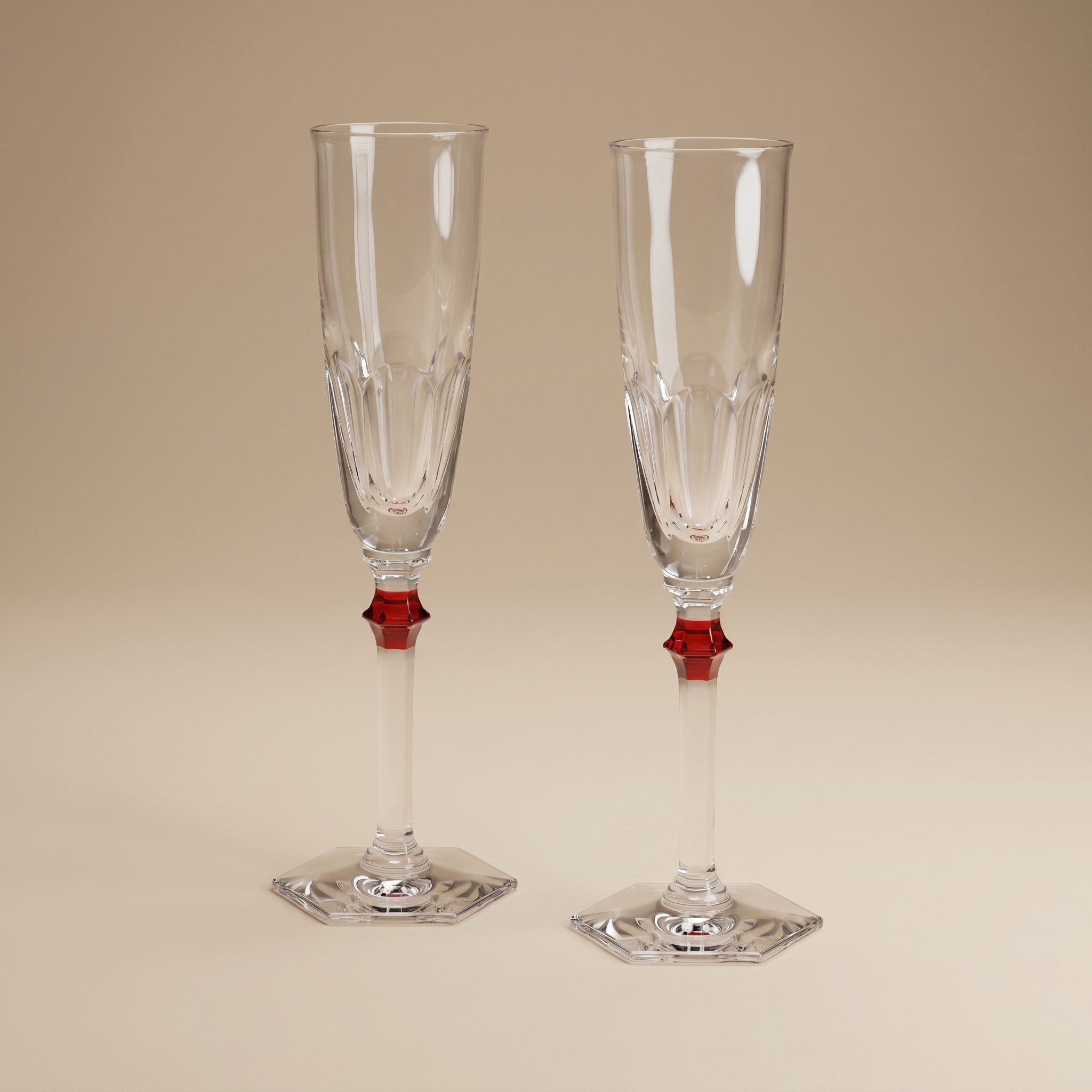 COPAS DE CHAMPAGNE HARCOURT CON CRISTAL ROJO BACCARAT (SET DE 2)
