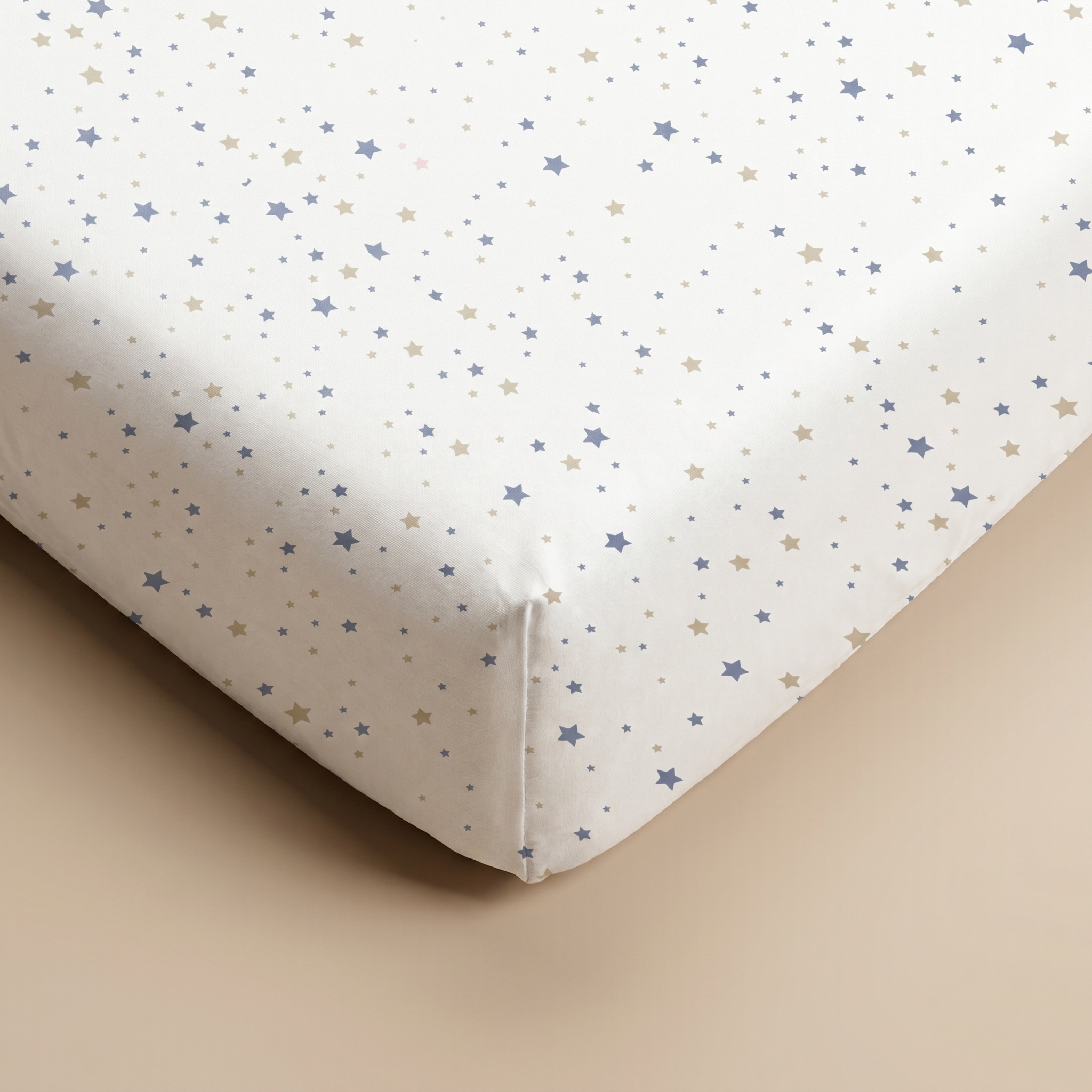 SÁBANA BAJERA CUNA + FUNDA DE ALMOHADA ESTRELLA CELESTE/BEIGE
