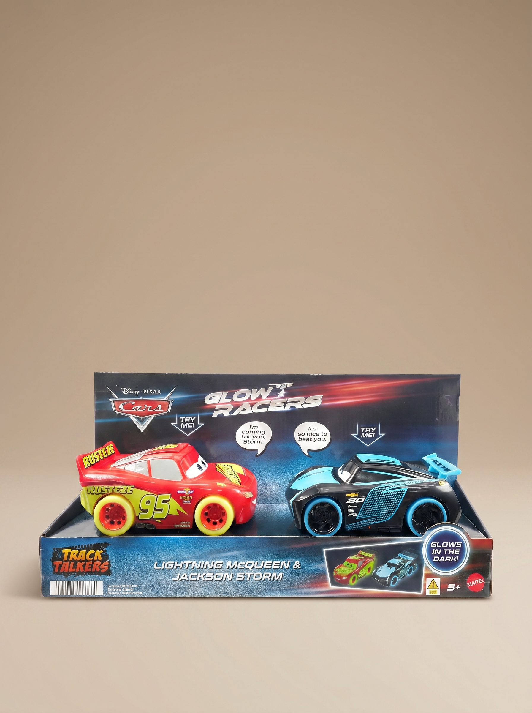 DISNEY PIXAR CARS TRACK TALKERS GLOW RACERS LIGHTNING MCQUEEN & JACKSON STORM