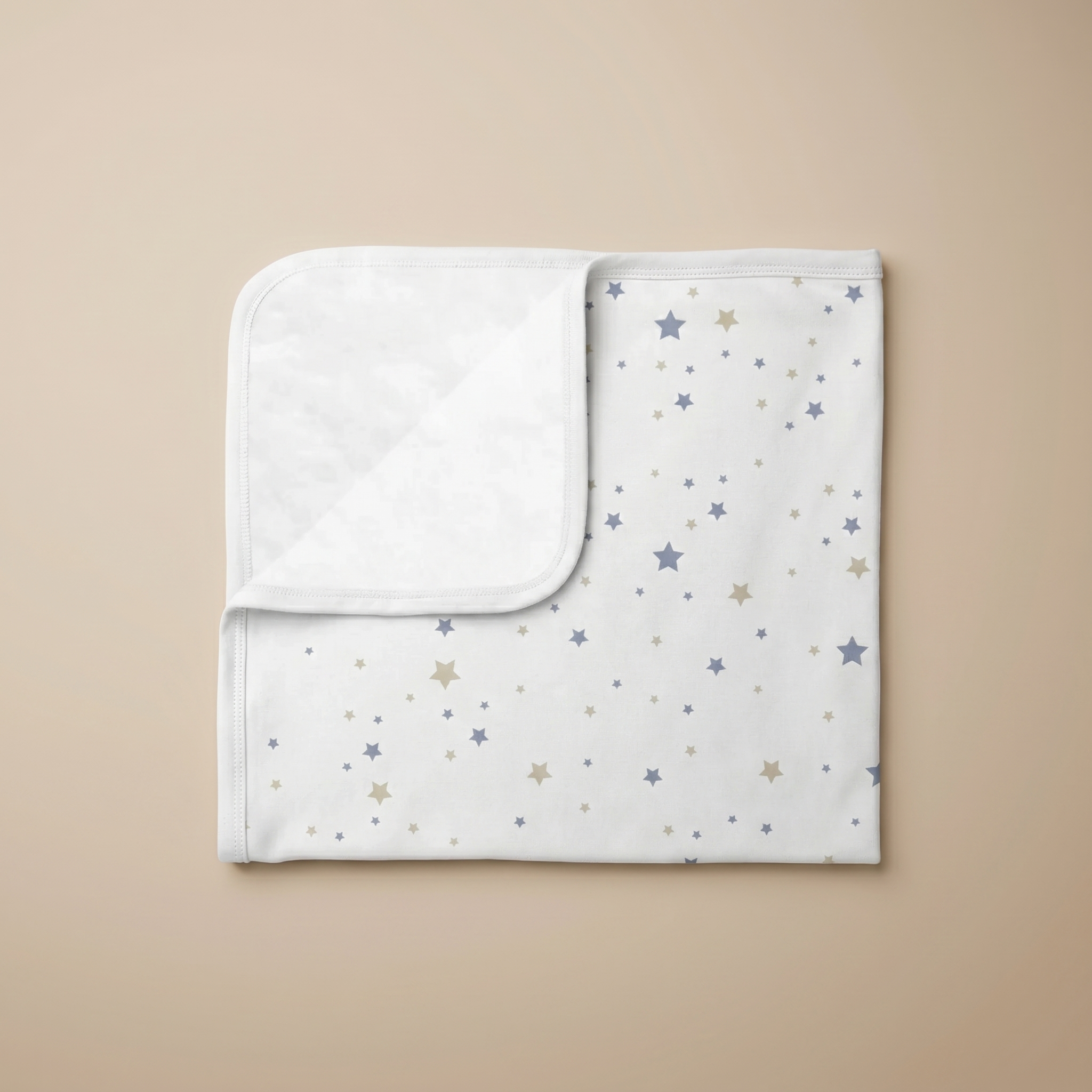 MANTA PIMA CON PIMA ESTRELLAS CELESTE CON BEIGE
