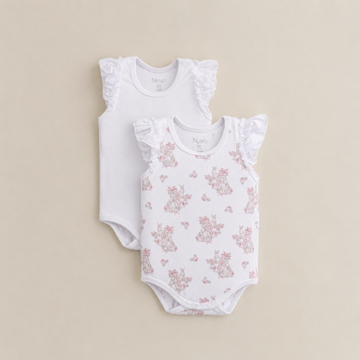 PACK X2 BODYS BVD ESTAMPADO CONEJITA CON RAMAS