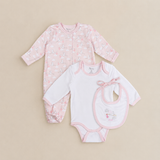 SET X3 ENTERIZO BODY BABERO CIGÜEÑA ROSADO