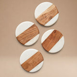 Set 04 Posavasos de Mármol Blanco con Madera