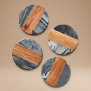 Set 04 Posavasos de Mármol Negro con Madera