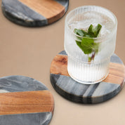 Set 04 Posavasos de Mármol Negro con Madera