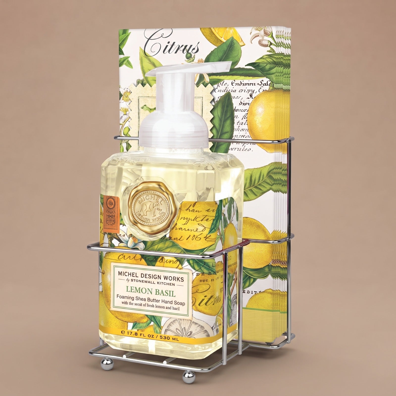 Lemon Basil Foaming Hand Soap & Hostess Napkin Set