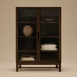 Gabinete de vidrio axo series chapa de madera roble oscuro