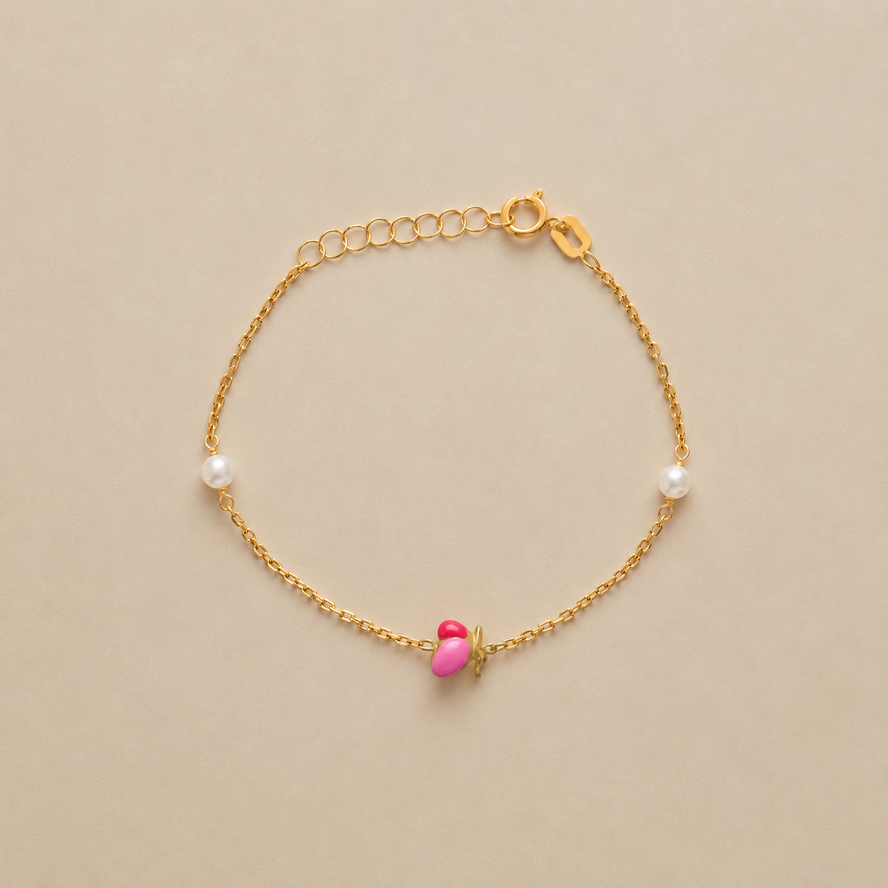 Pulsera Caracol Rosado y Perlas